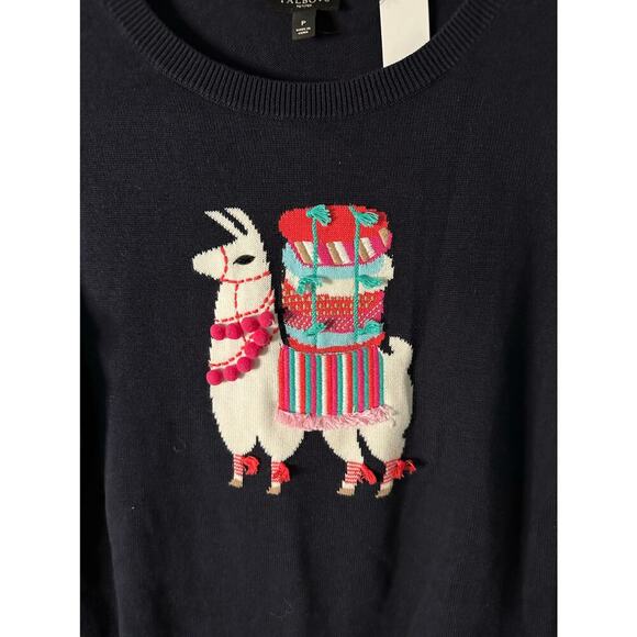 Talbots embellished Pom Pom lama sweater women’s size SP Navy - Picture 4 of 6